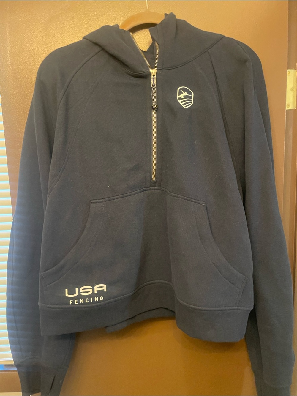 USA Fencing Navy Half-Zip Hooded Lululemon Scuba